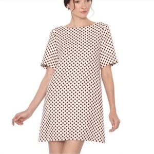 Alice and Olivia cream dress with red and gold edged polka dots